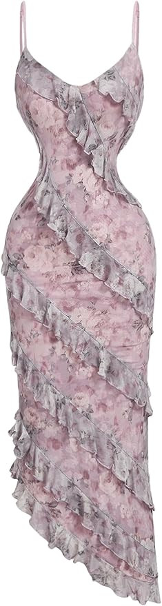 Milumia Women's Floral Print Ruffle Trim Bodycon Midi Dress Elegant Cami Dresses | Amazon (US)