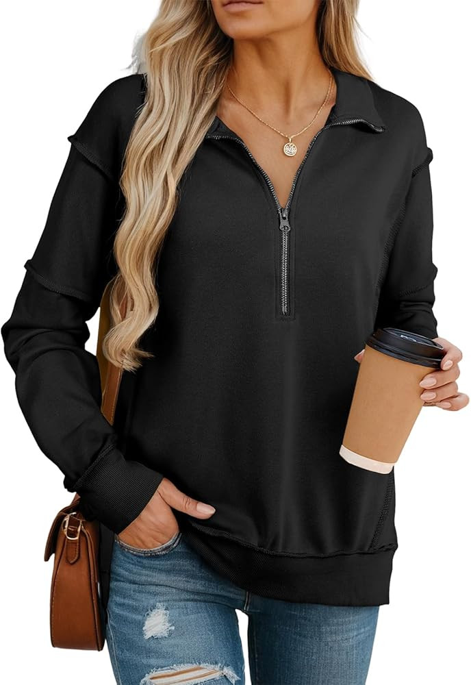BLENCOT Womens Oversized Sweatshirt Half Zip Fleece Pullover Long Sleeve Fall Side Slit Tops | Amazon (US)