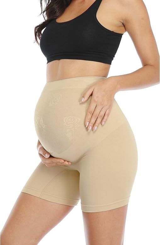 POSHGLAM Women's Maternity Shapewear Seamless Pregnancy Underwear Belly Support High Waist Mid-Thigh | Amazon (US)