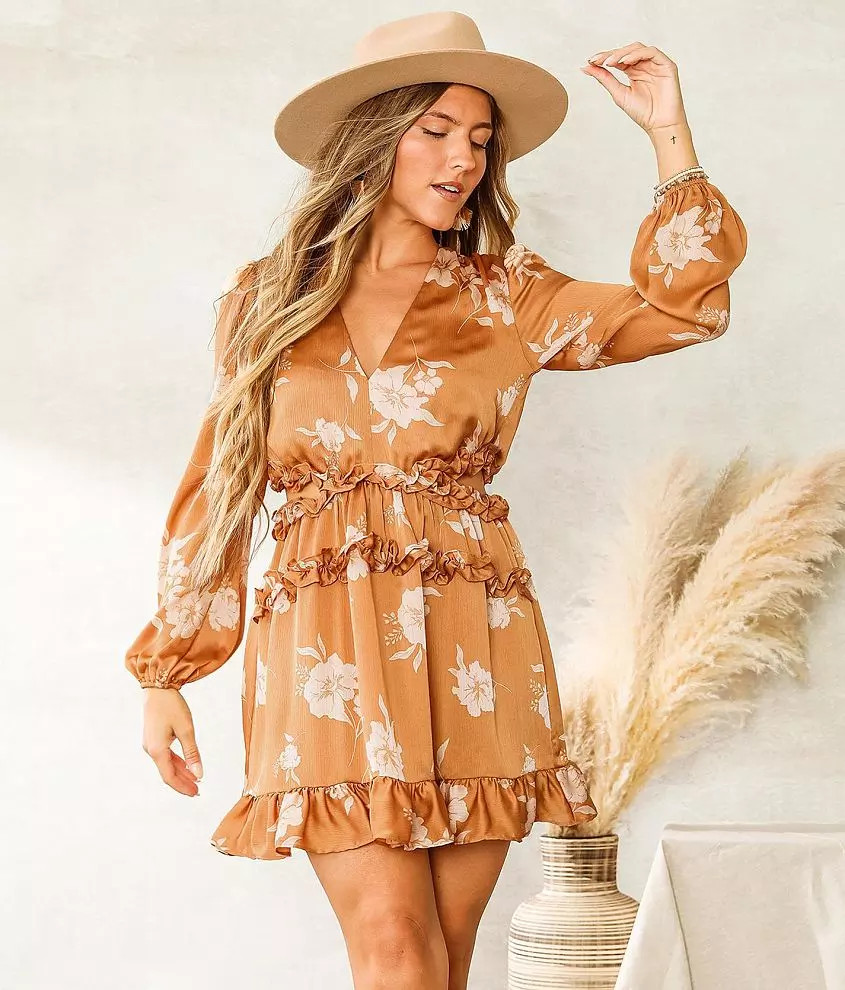 Privy Crinkled Satin Ruffle Dress | Buckle