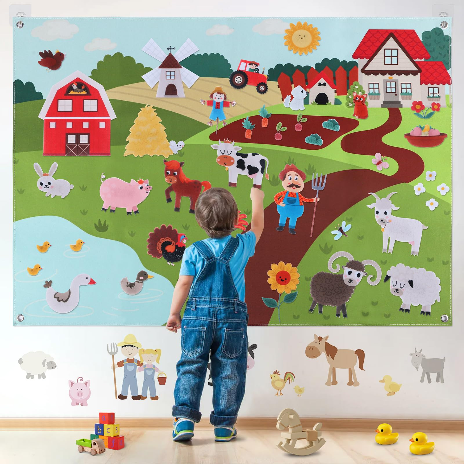 HomeMall Farm Animals Felt Board, 3.5 Ft Farmhouse Themed Felt Board for Toddlers, Preschool Earl... | Amazon (US)