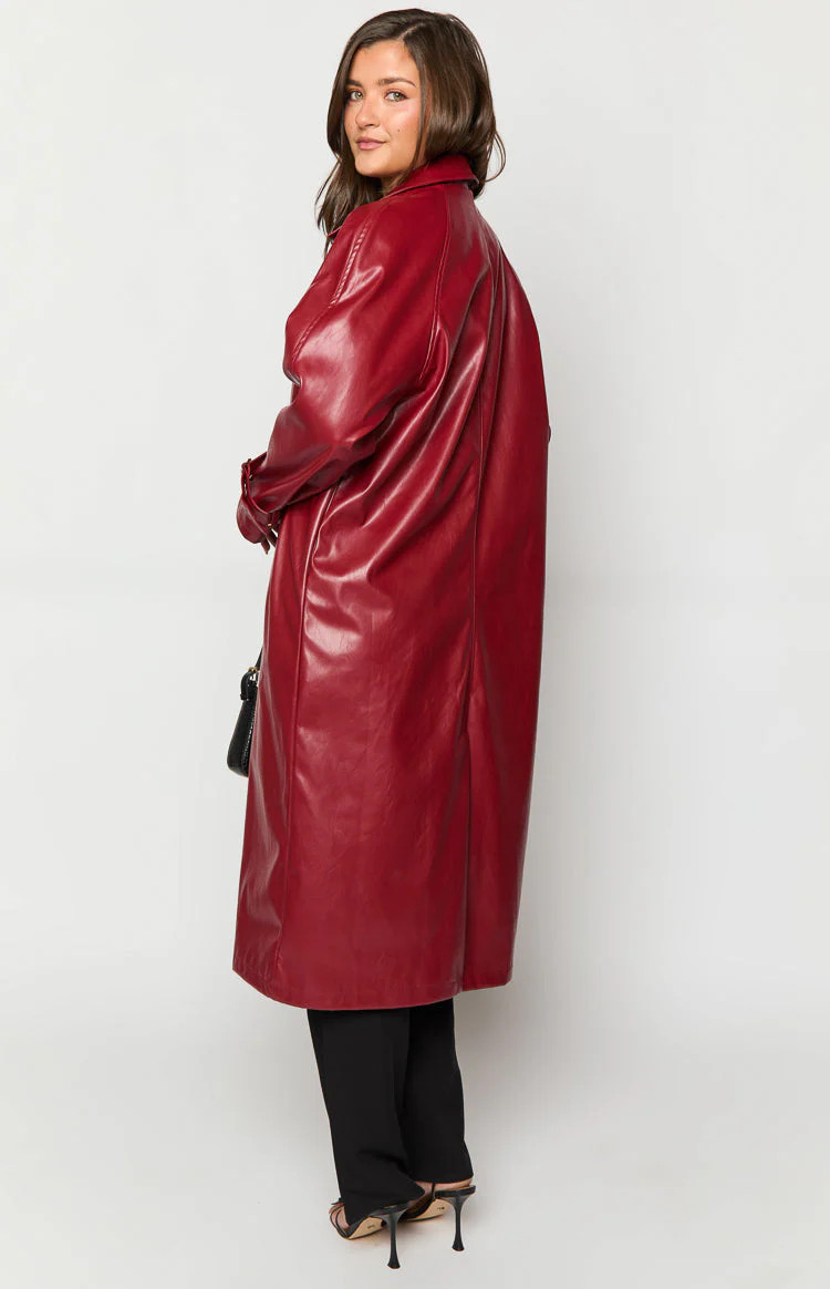 Finn Red PU Trench Coat | Beginning Boutique (US)