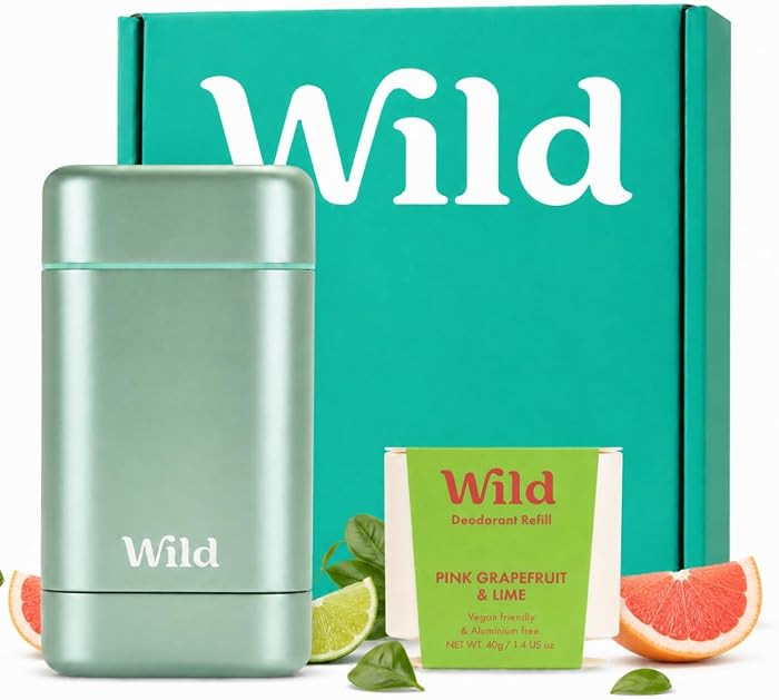 Wild Aluminum Free Natural Deodorant Starter Kit - Refillable Aqua Case - Natural Ingredients & 2... | Amazon (US)