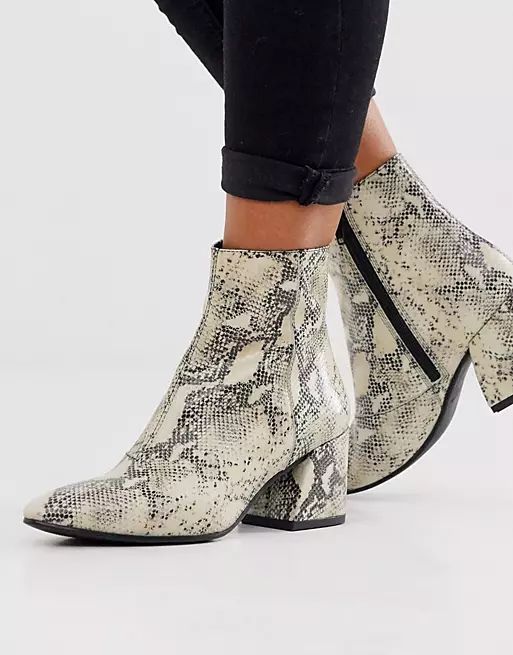 Vagabond Olivia natural snake leather pointed mid heeled ankle boots | ASOS (Global)