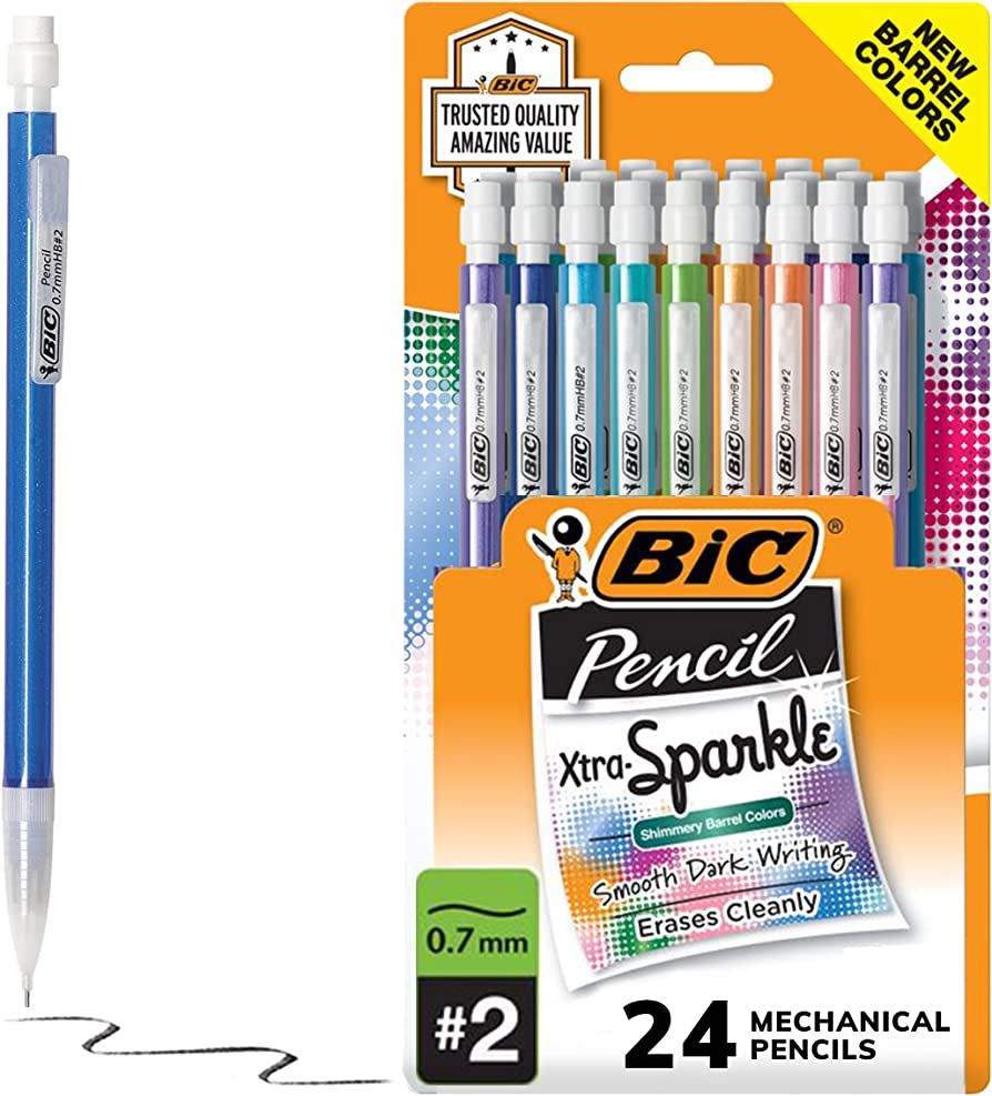 BIC Xtra-Sparkle Number 2 Mechanical Pencils With Erasers (MPLP241-BLK), Medium Point (0.7mm), 24... | Amazon (US)