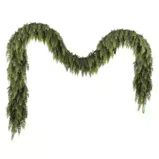 9 ft. Green Artificial Christmas Cedar Garland, Artificial Faux Cedar Pine Garland LS4SQRN - The ... | The Home Depot