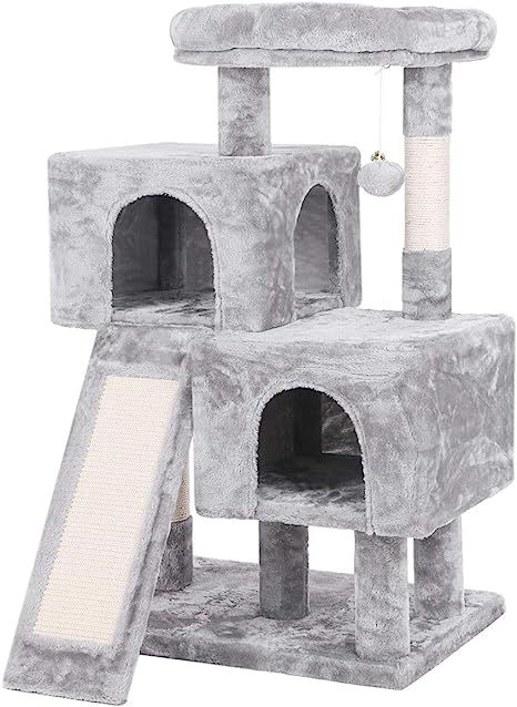 BEWISHOME Cat Tree Condo with Sisal Scratching Posts, Scratching Board, Plush Perch and Dual Hous... | Amazon (US)