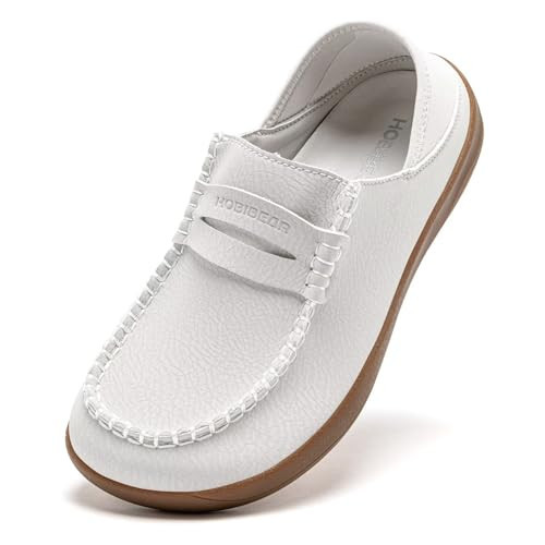 HOBIBEAR Women's Leather Mary Jane Flats | Wide Toe Box & Barefoot Shoes | Wide Comfort Shoes(Beige Grey, Women 12.5) | Amazon (US)