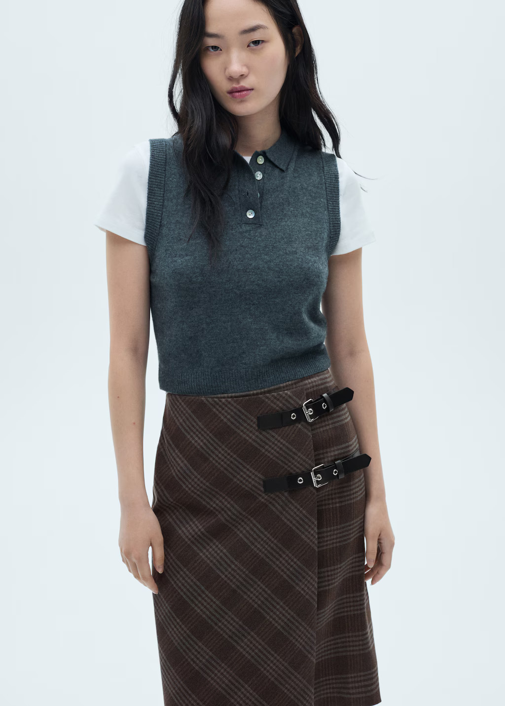 Checkered skirt with double belt | Mango (US/MX/AU)