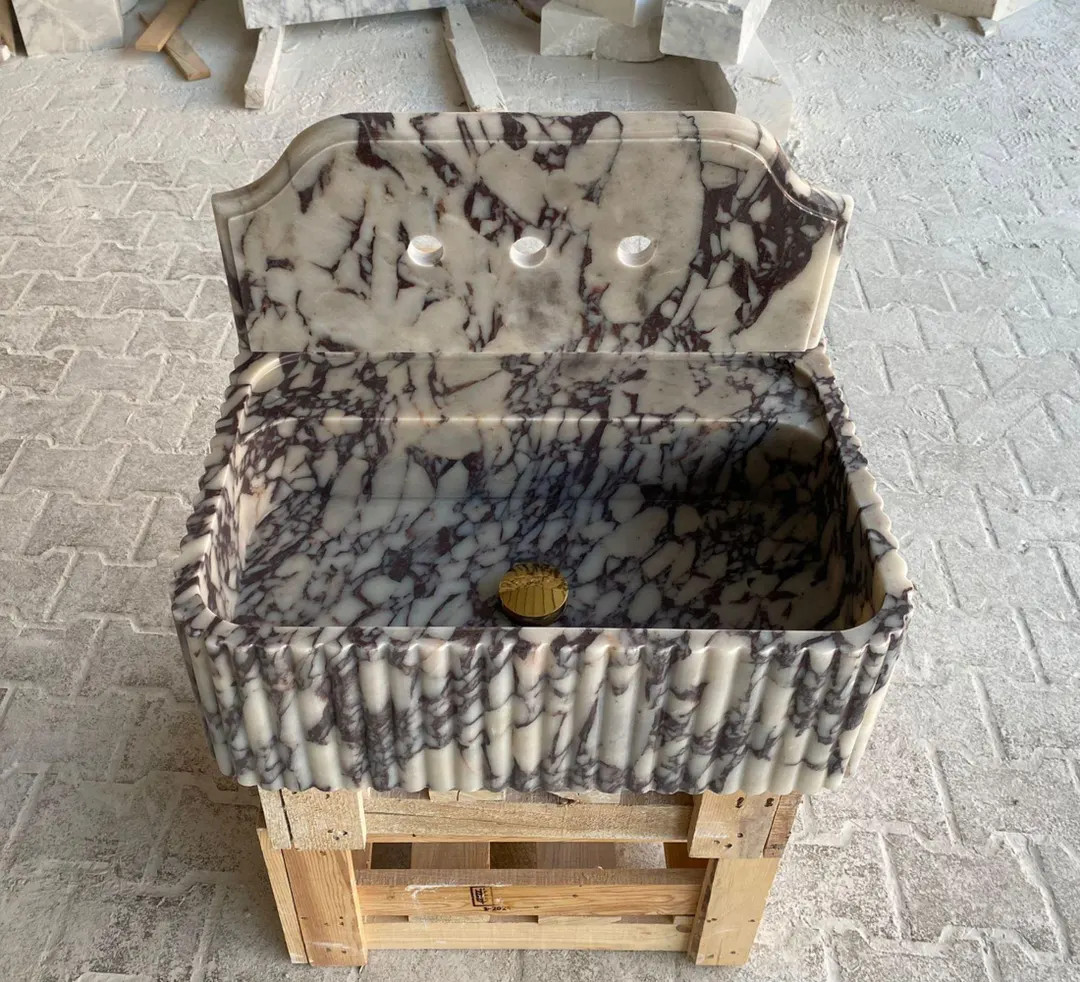 Calacatta Viola Marble Sink With Ribbed on Three Side, Marble Sink, Custom Order Marble Sink, Han... | Etsy (US)