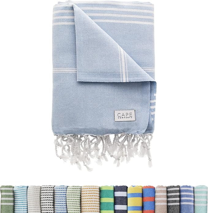 Large Turkish Beach Towel, Classic Powder Blue - Super Soft & Lightweight Quick Dry Absorbent Tow... | Amazon (US)