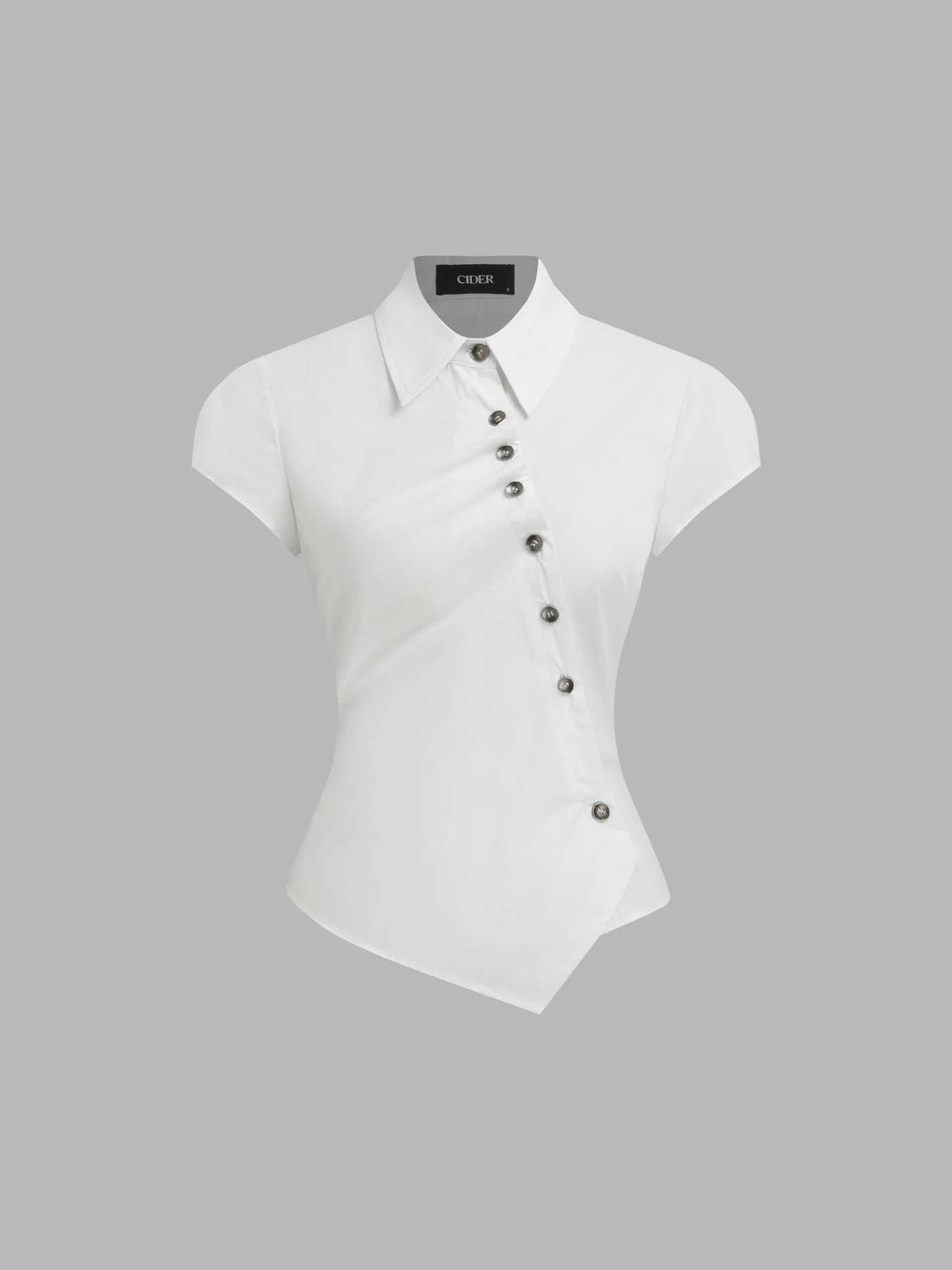 Woven 100% Cotton Asymmetrical Button Two Tone Patched Shirt For Daily Casual | Cider