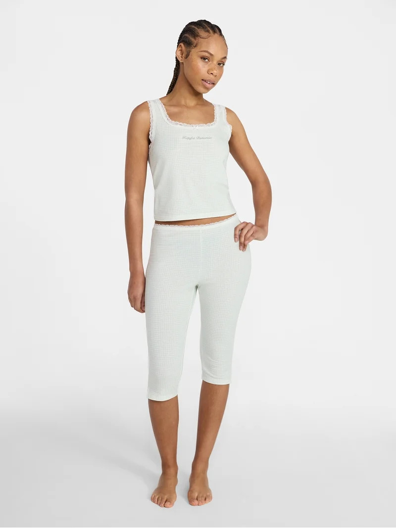 No Boundaries Lace Tank Top and Capri Pants Sleep Set, 2-Piece, Women's XXS-3X | Walmart (US)