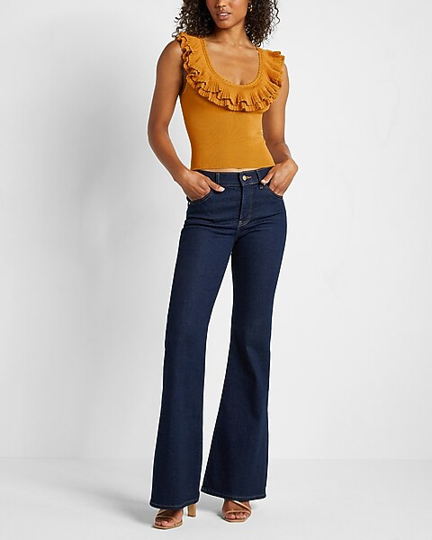 Body Contour Ruffle Scoop Neck Sweater Tank | Express