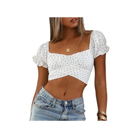 FELOWSER Women Off Shoulder Floral Print Crop Top T-Shirt Short Sleeve Beach Holiday Casual Tee | Walmart (US)