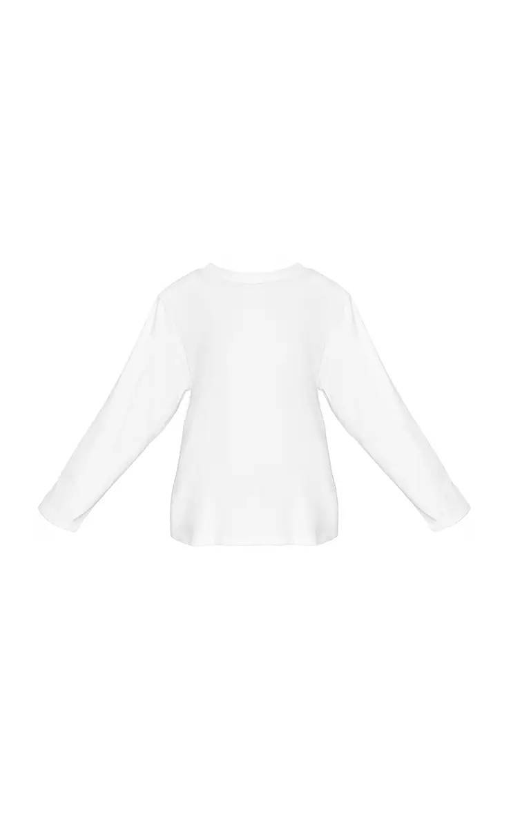 White Cotton Shoulder Pad Long Sleeve Oversized T-Shirt | PrettyLittleThing UK