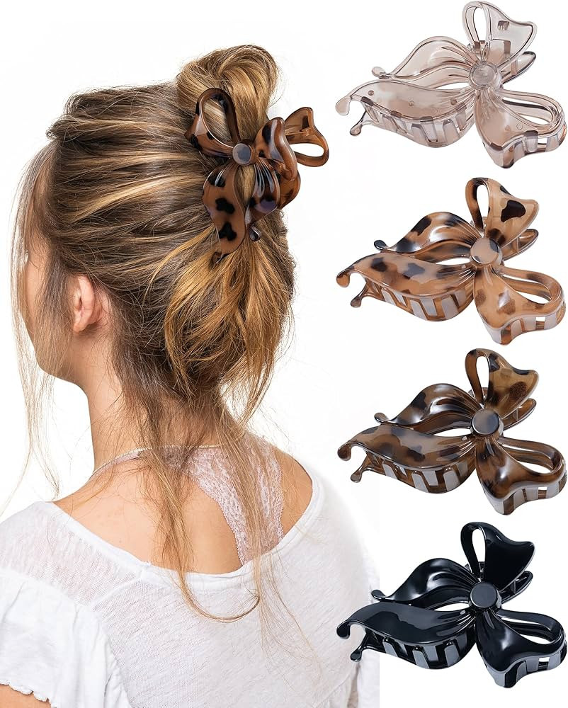 4 PCS Bow Hair Clips Bow Claw Clip for Women, Large Hair Claw Clips for Thin Thick Long Hair Cute... | Amazon (US)