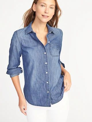 Old Navy Womens Classic Chambray Shirt For Women Medium Wash Size M | Old Navy US