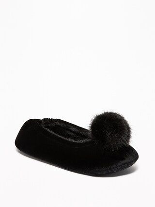Velvet Faux-Fur Pom-Pom Slippers for Women | Old Navy US