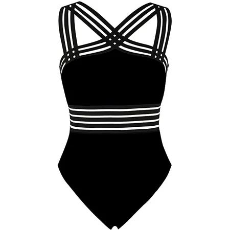 esafio Women s One Piece Swimwear Front Crossover Swimsuits Hollow Bathing Suits Black | Walmart (US)