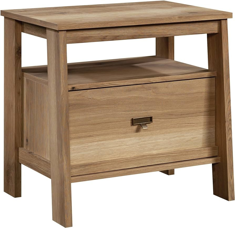 Sauder Trestle Night Stand, L: 26.38" x W: 19.06" x H: 25.12", Timber Oak Finish | Amazon (US)
