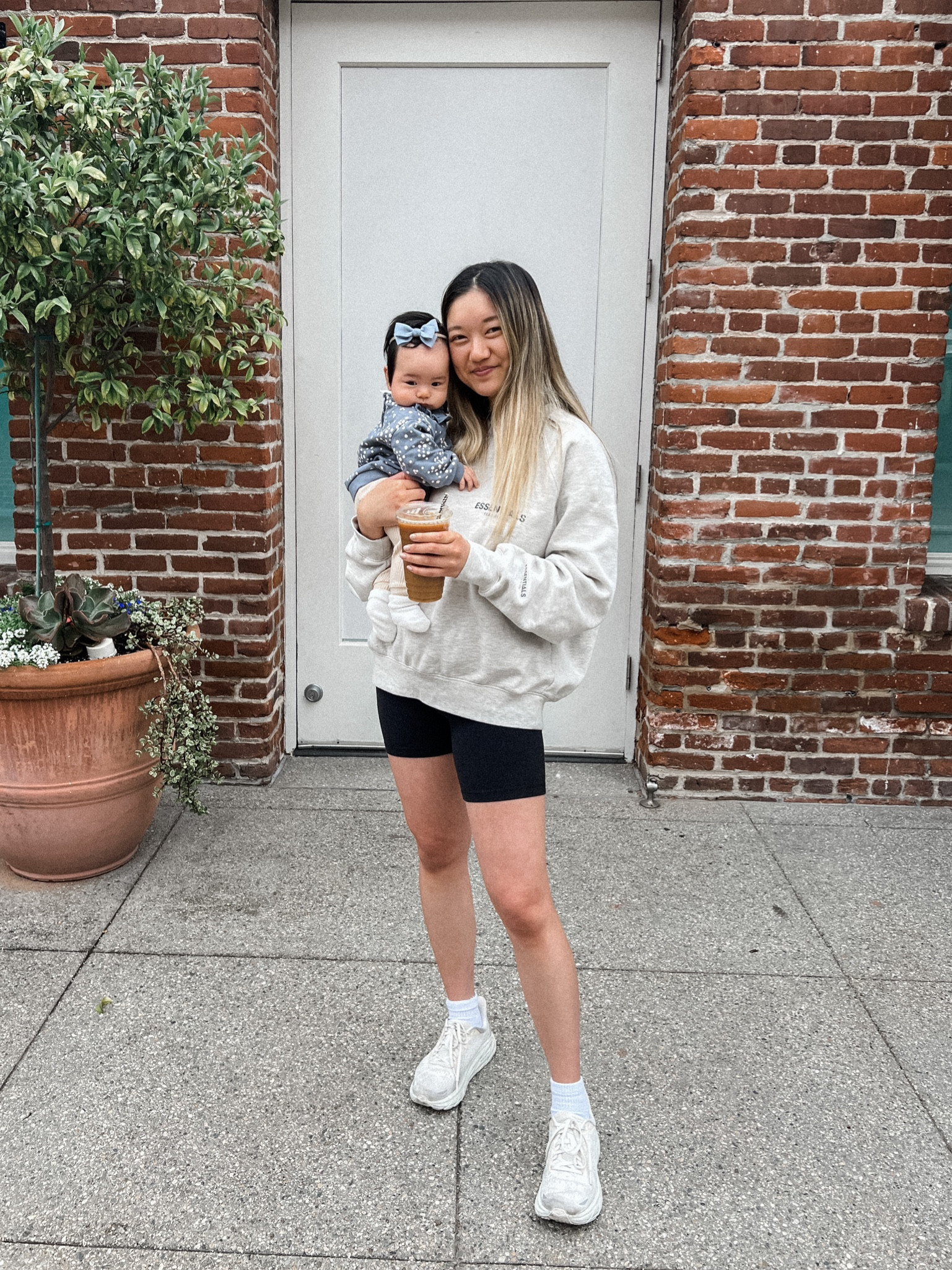 morning walk to coffee with my baby in my go to casual wear outfit #bikershorts #momfit #athleisure 

#LTKFind #LTKfamily #LTKkids