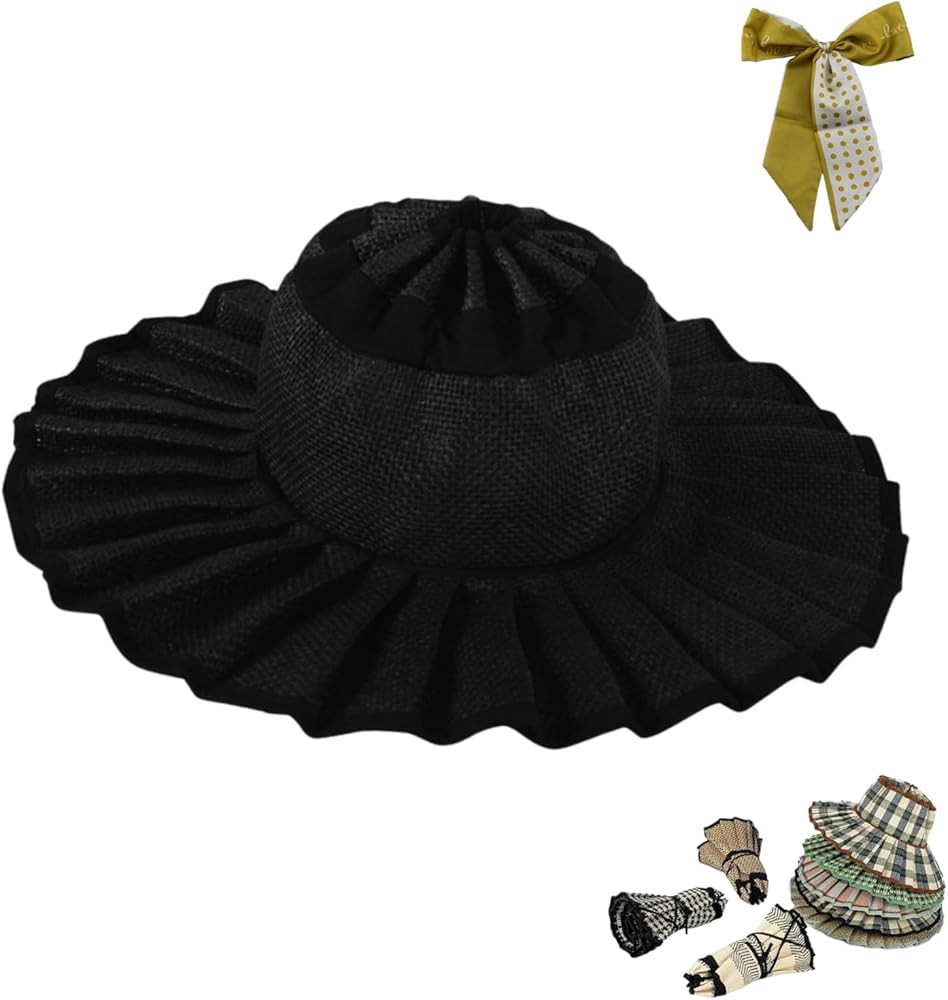 Women's Straw Reversible Pleated Sun Hat,Foldable Wide Brim Beach Hats for Summer,Outdoor Casual ... | Amazon (US)