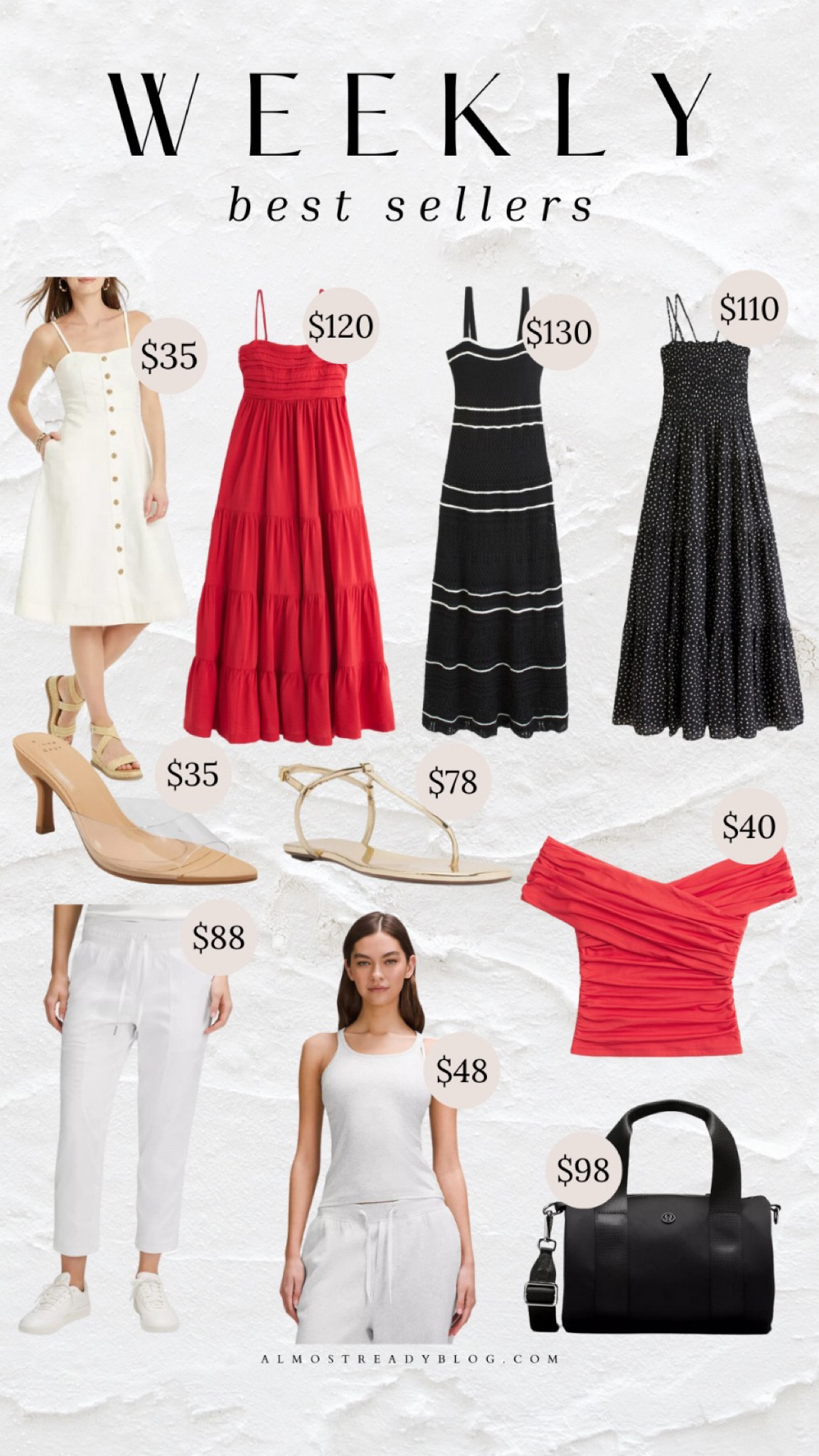 Weekly best sellers, maxi dress, black dress, white dress, target finds, athleisure, off shoulder wrap top 

#LTKFindsUnder50 #LTKFindsUnder100