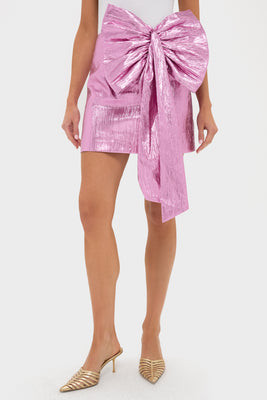 Pink Metallic Plisse Brenna Bow Mini Skirt | Tuckernuck (US)