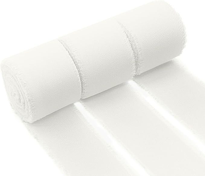 Chiffon Ribbon 1-1/2 inch x 30 Yard Handmade Fringe Ribbon, Cream Silk Frayed Fabric Ribbons for ... | Amazon (US)
