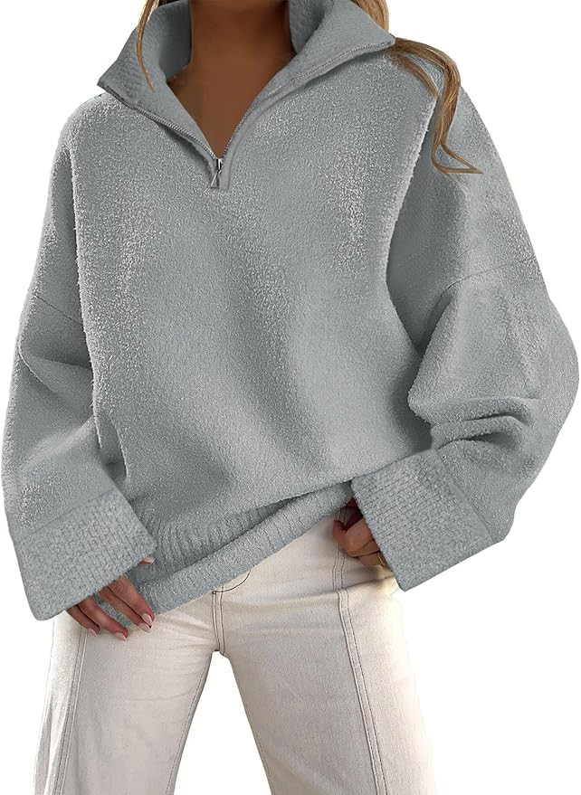 LILLUSORY Women's Half Zip Sweater 2023 Fall Oversized V Neck Fuzzy Knit Chunky Warm Pullover Swe... | Amazon (US)