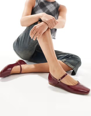 SEQWL buckle strap ballet flats in burgundy | ASOS (Global)