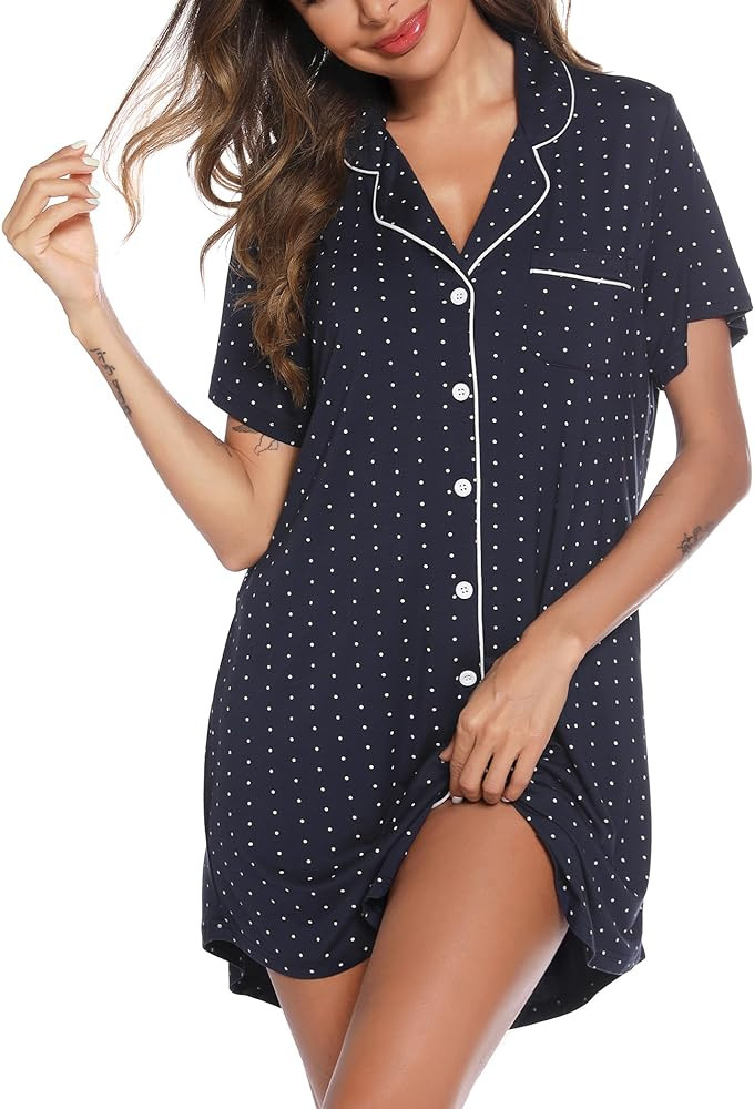 Anjue Pajama Nightgowns for Women Button Down Pajamas Tops Short/Long Sleeve Sleepwear Sleep Shir... | Amazon (US)