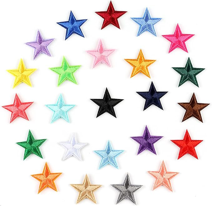 24PCS Cool Small Colorful Pentagram Iron On Sew on Patch, Five-Pointed Stars Embroidered Patch Em... | Amazon (US)