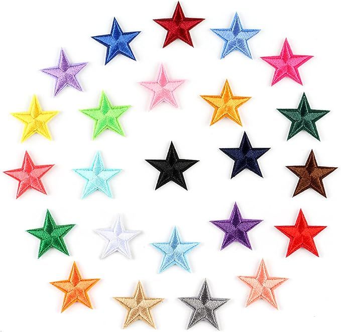 24PCS Cool Small Colorful Pentagram Iron On Sew on Patch, Five-Pointed Stars Embroidered Patch Em... | Amazon (US)