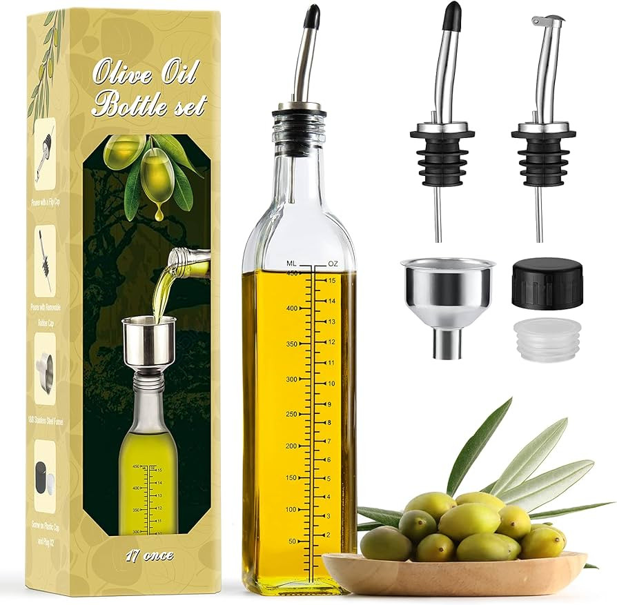 Aozita 17oz Glass Olive Oil Dispenser Bottle - 500ml Clear -Oil & Vinegar Cruet with Pourers and ... | Amazon (US)