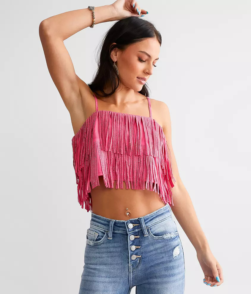 NYLON Apparel Rhinestone Fringe Cropped Tank Top | Buckle