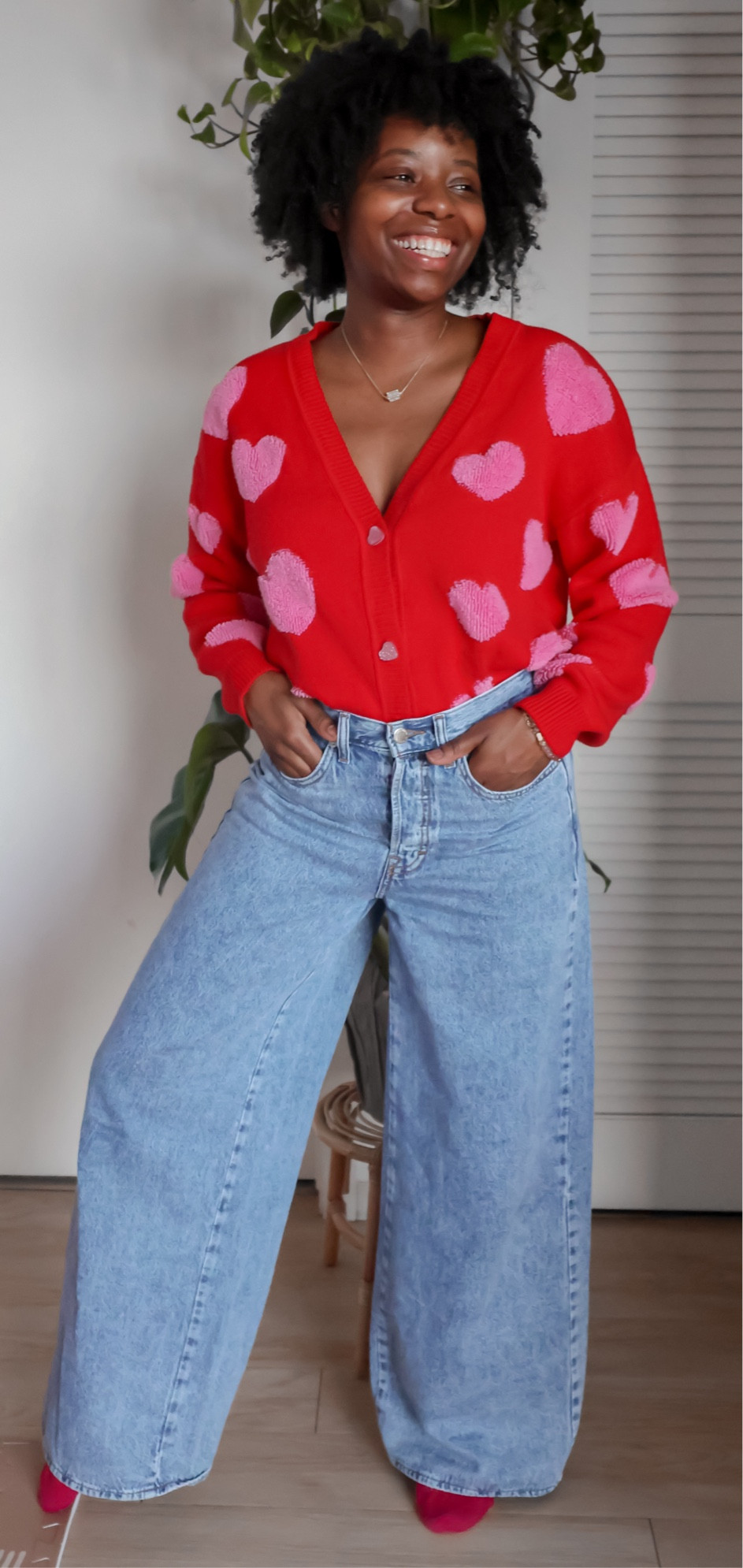 I copied my sister sweater and got one myself! The heart shaped buttons sold me! 
Size large (I like everything oversized right now) 

Wide legged denim are my new favorite postpartum jeans! I love the 90s baggy look it gives me. Size 4 

#LTKMostLoved #LTKStyleTip #LTKFindsUnder50
