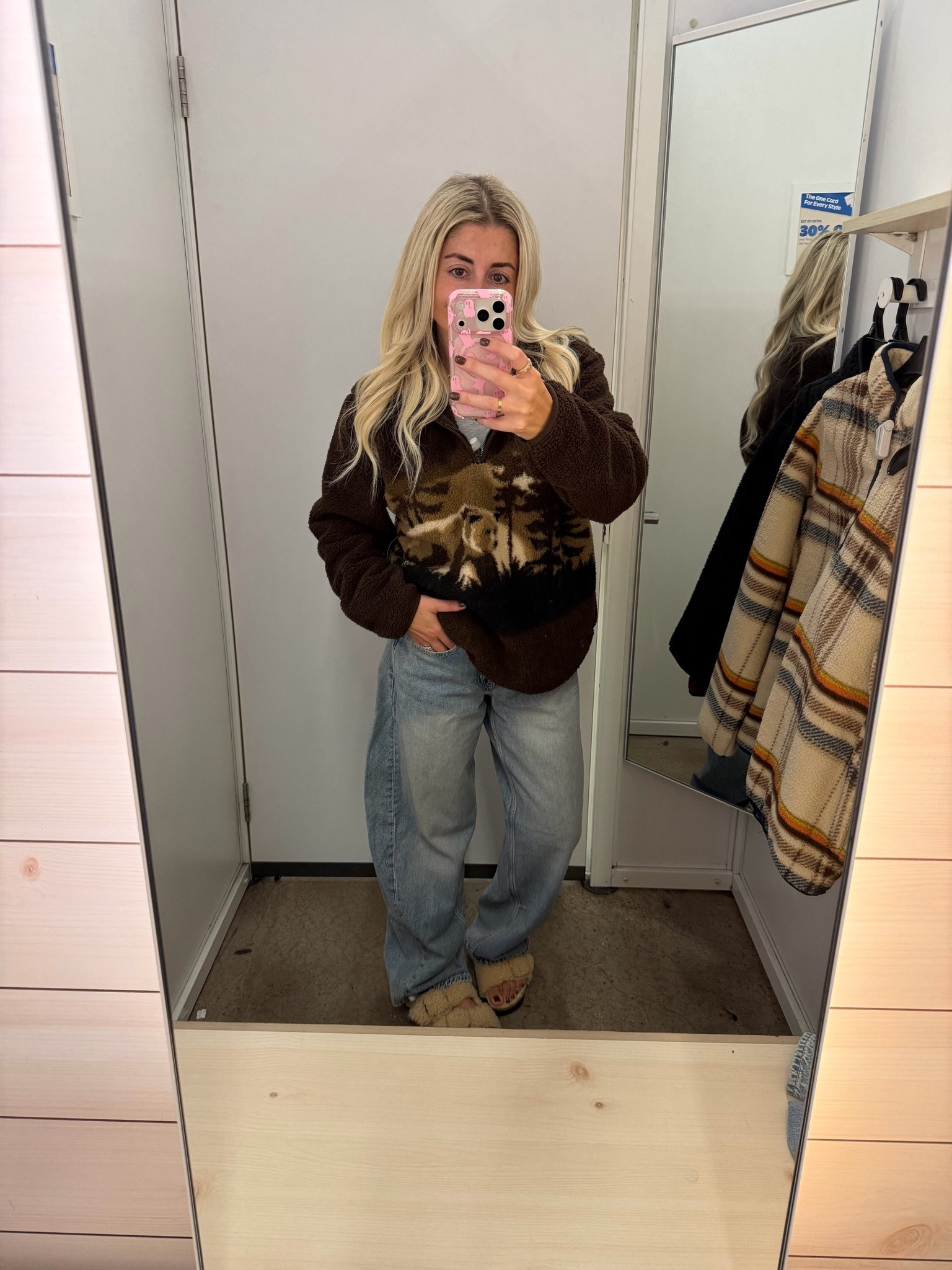 Fall outfit
Xs Sherpa 
Size 0 barrel jeans 
Sandals tts

#LTKSaleAlert