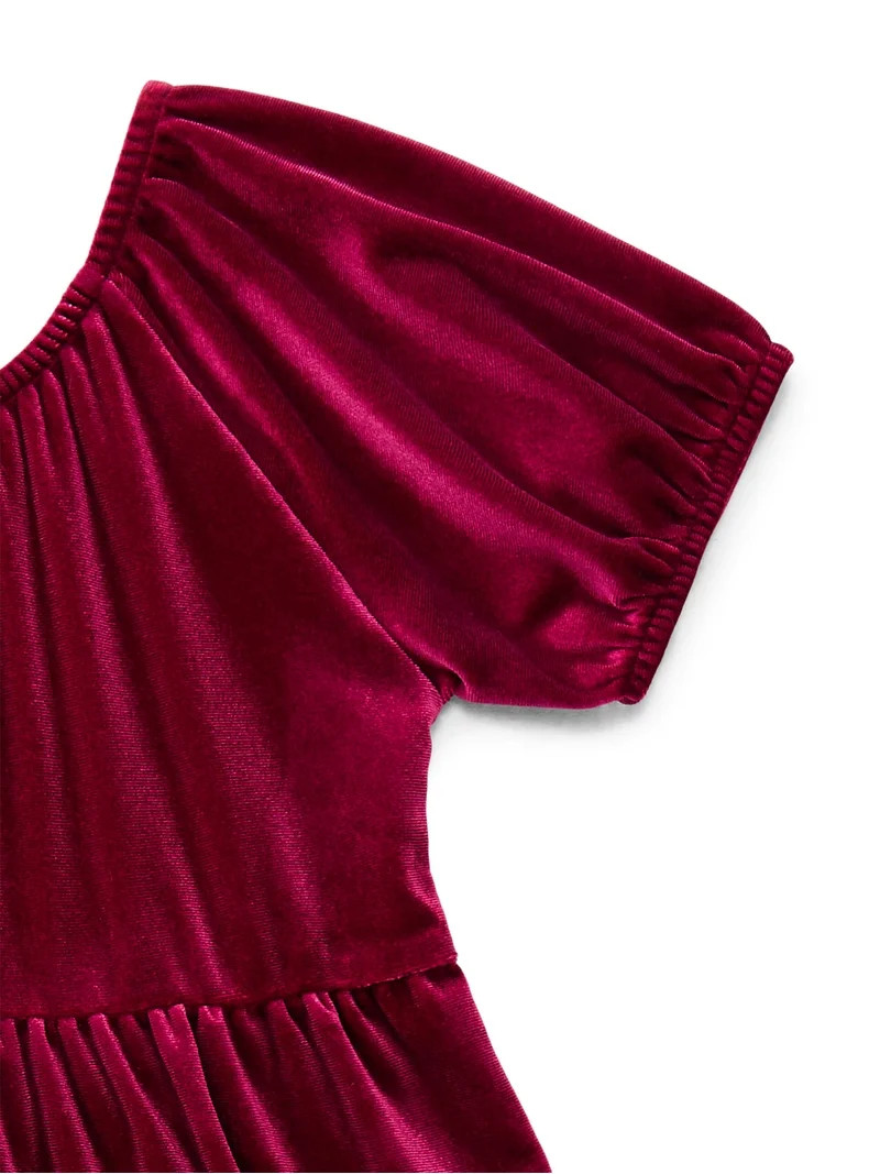 Wonder Nation Toddler Girls Tiered Velvet Dress with Puff Sleeves, Sizes 12M-5T | Walmart (US)