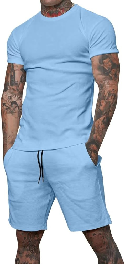 Uni Clau Mens Short Sets 2 Piece Outfits Fashion Summer Tracksuits Casual Shirt and Shorts Set | Amazon (US)