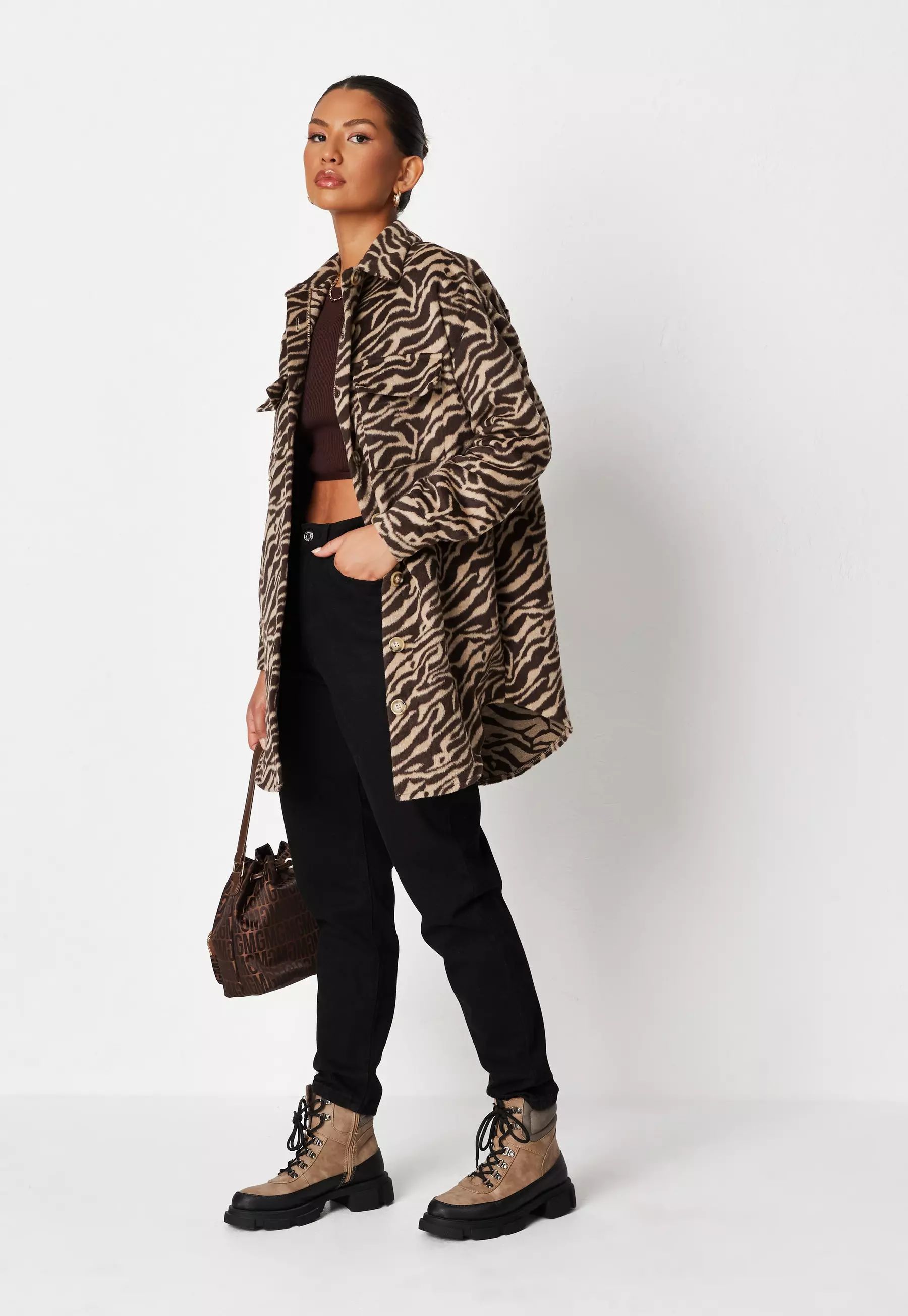 Missguided - Brown Bold Animal Print Shacket | Missguided (US & CA)