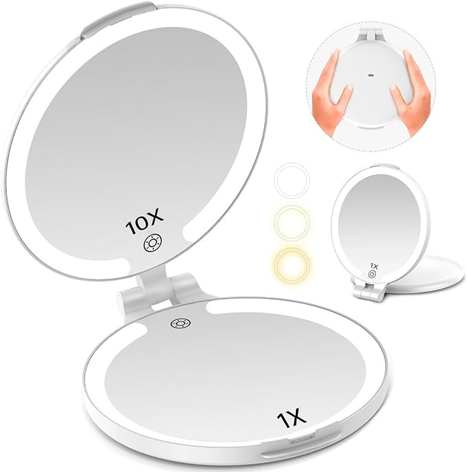 FUNTOUCH 7'' Travel Makeup Mirror with Lights 10X Magnifying, 3 Color Portable Double Side Vanity... | Amazon (US)