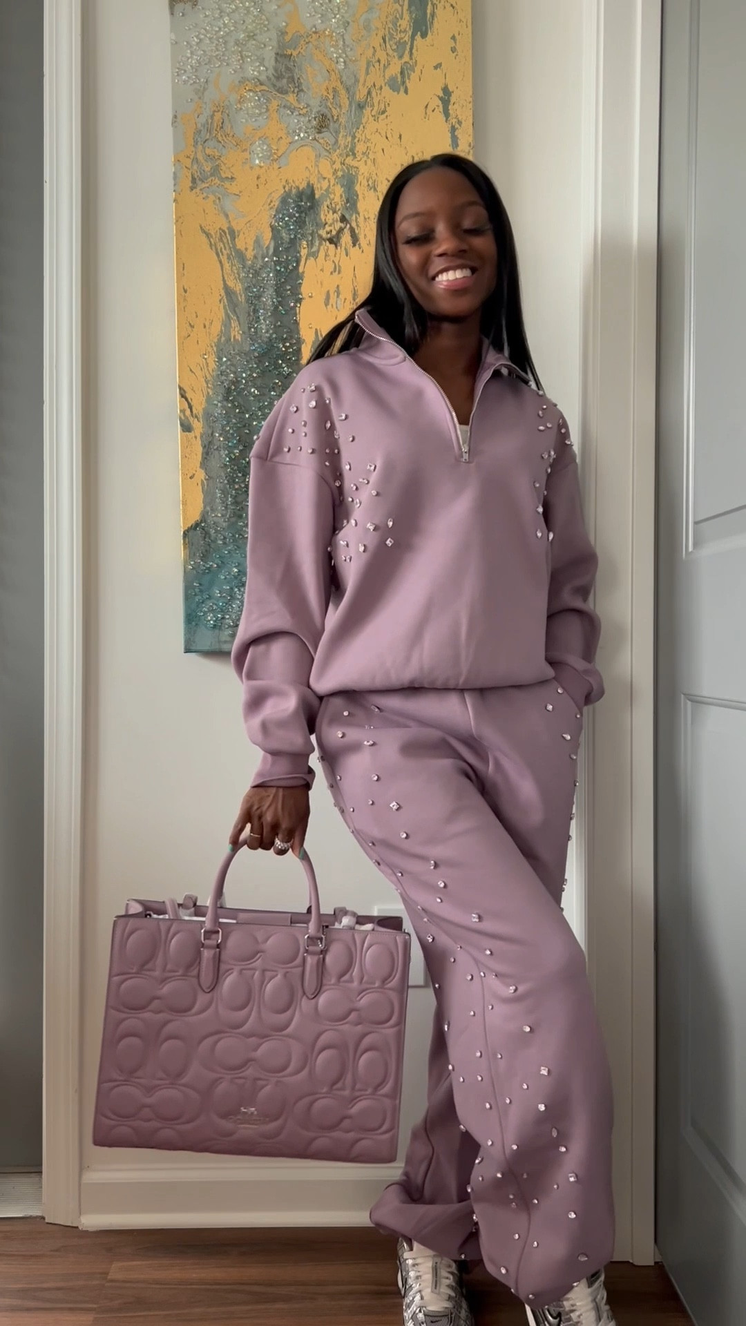 Spring chill outfit ideas with lavender Coach Maggie tote#LTKSpringSale 

#LTKgrwm #LTKootd
