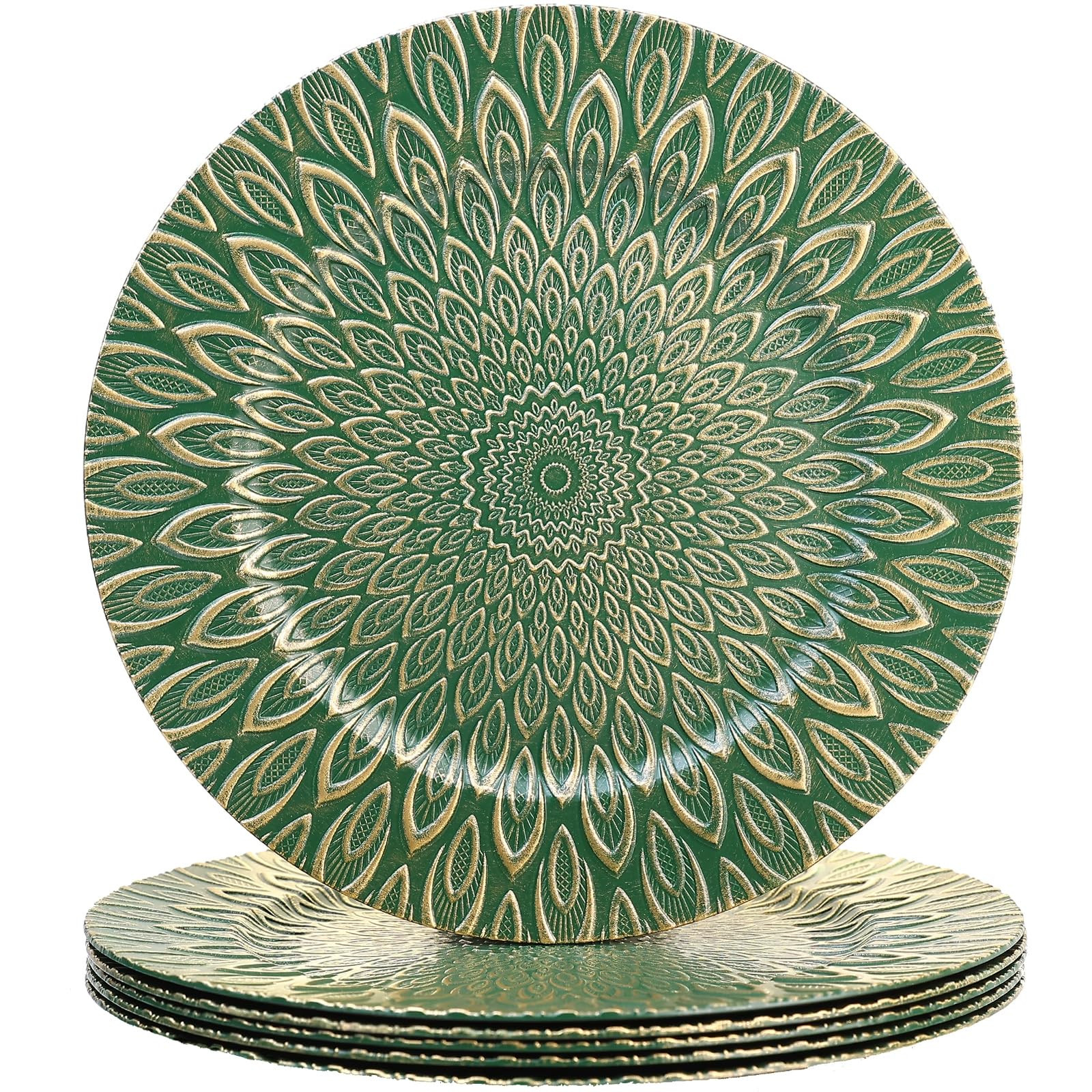 Green Charger Plates, 13 Inch Set of 6 Plastic Peacock Chargers for Dinner Plates,Table Settings,... | Amazon (US)