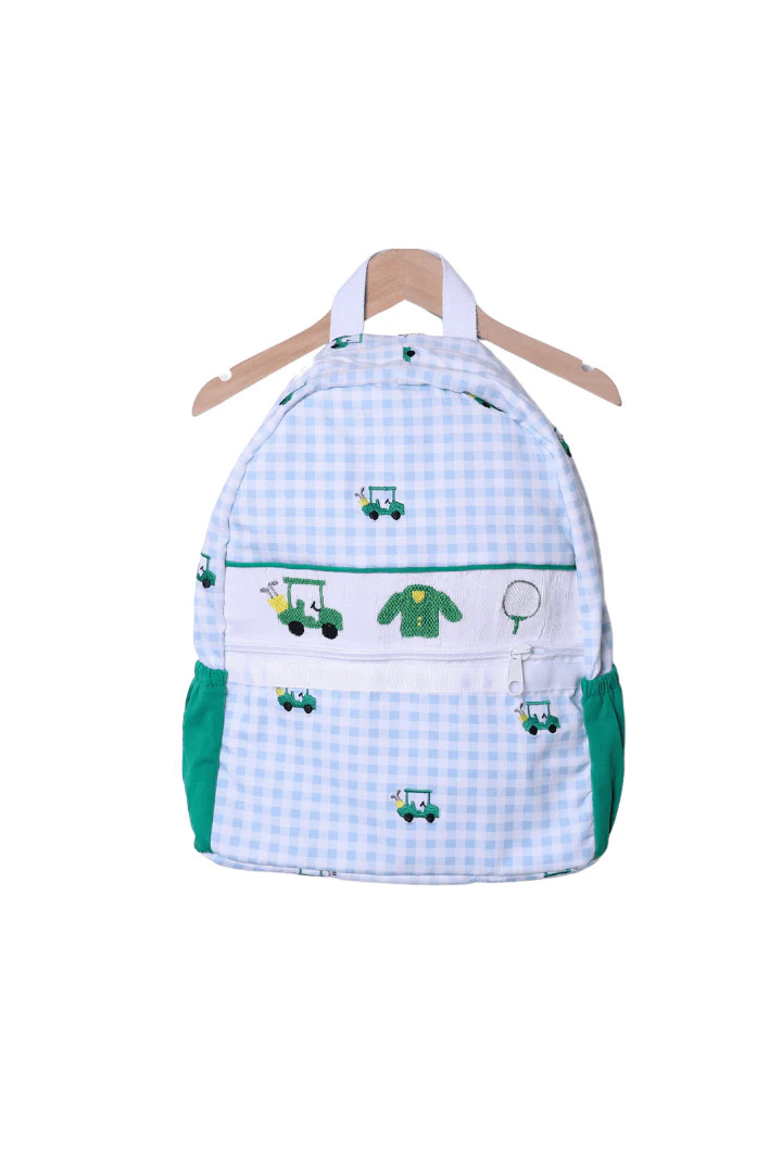 Smocked Hole in One Blue Gingham Backpack | The Smocked Flamingo