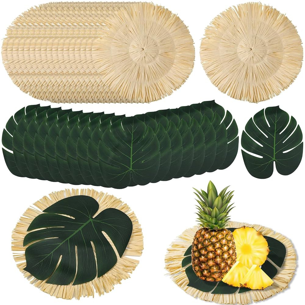 36pcs Luau Placemats and Palm Placemat, Round Luau Fringe Place Mats Tropical Palm Leaf Place Mat... | Amazon (US)