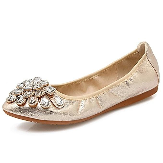 Meeshine Womens Foldable Soft Pointed Toe Ballet Flats Rhinestone Comfort Slip on Flat Shoes | Amazon (US)