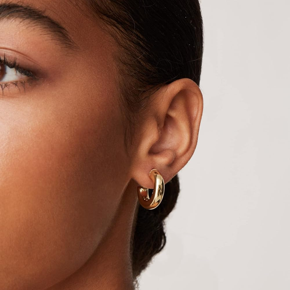PAVOI 14K Gold Plated Lightweight Chunky Open Hoops for Women | Trendy Gold Hoop Earrings | Amazon (US)