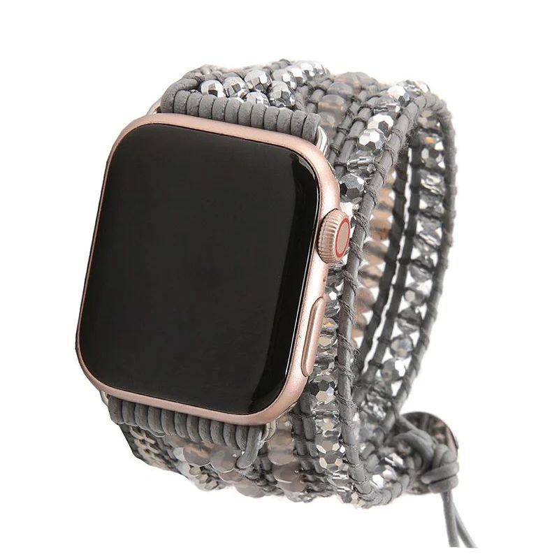 Natural Stone with Silver Chain on Gray Apple Watch Strap | Victoria Emerson